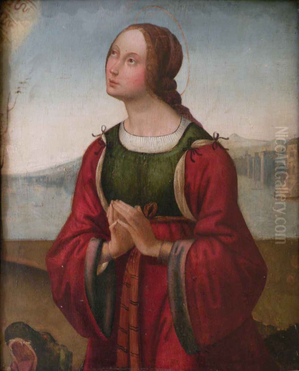 Saint Margaret praying Oil Painting by Lorenzo Costa