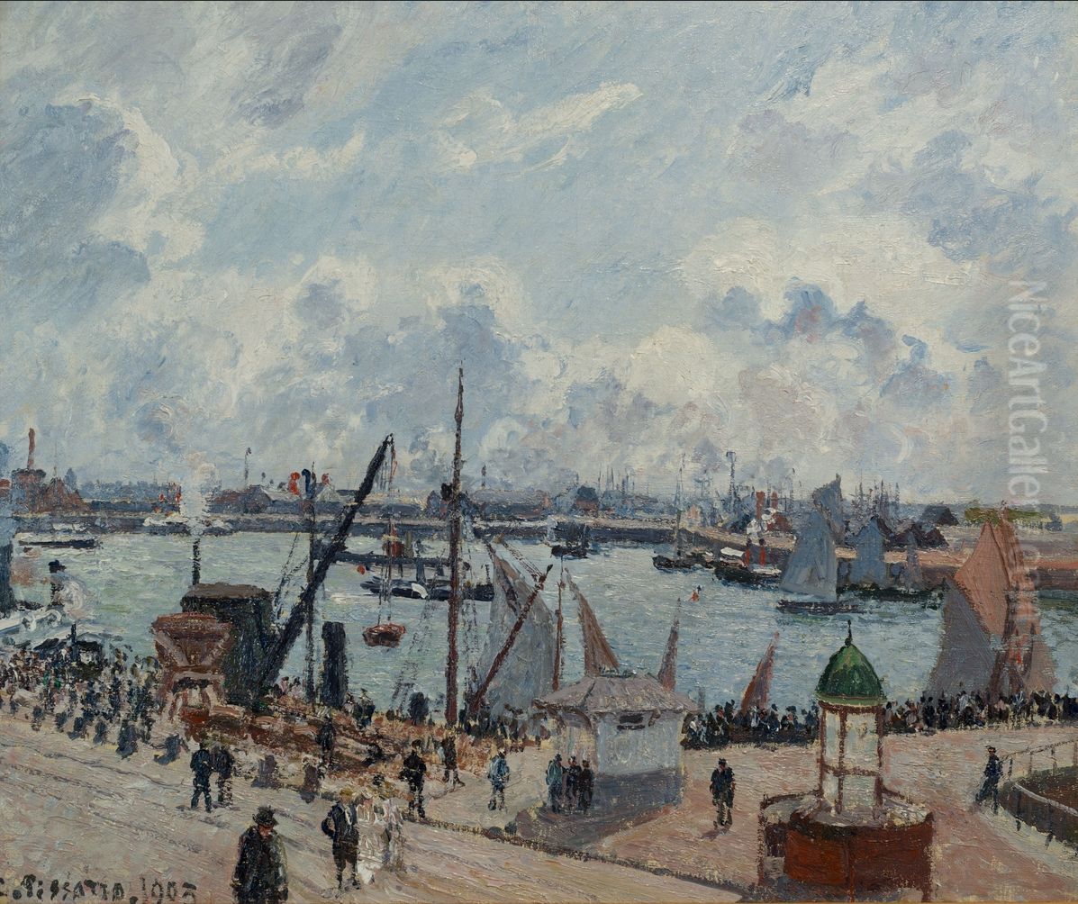 The Anse des Pilotes, Le Havre, Morning, Sunshine, Tide Rising Oil Painting by Camille Pissarro