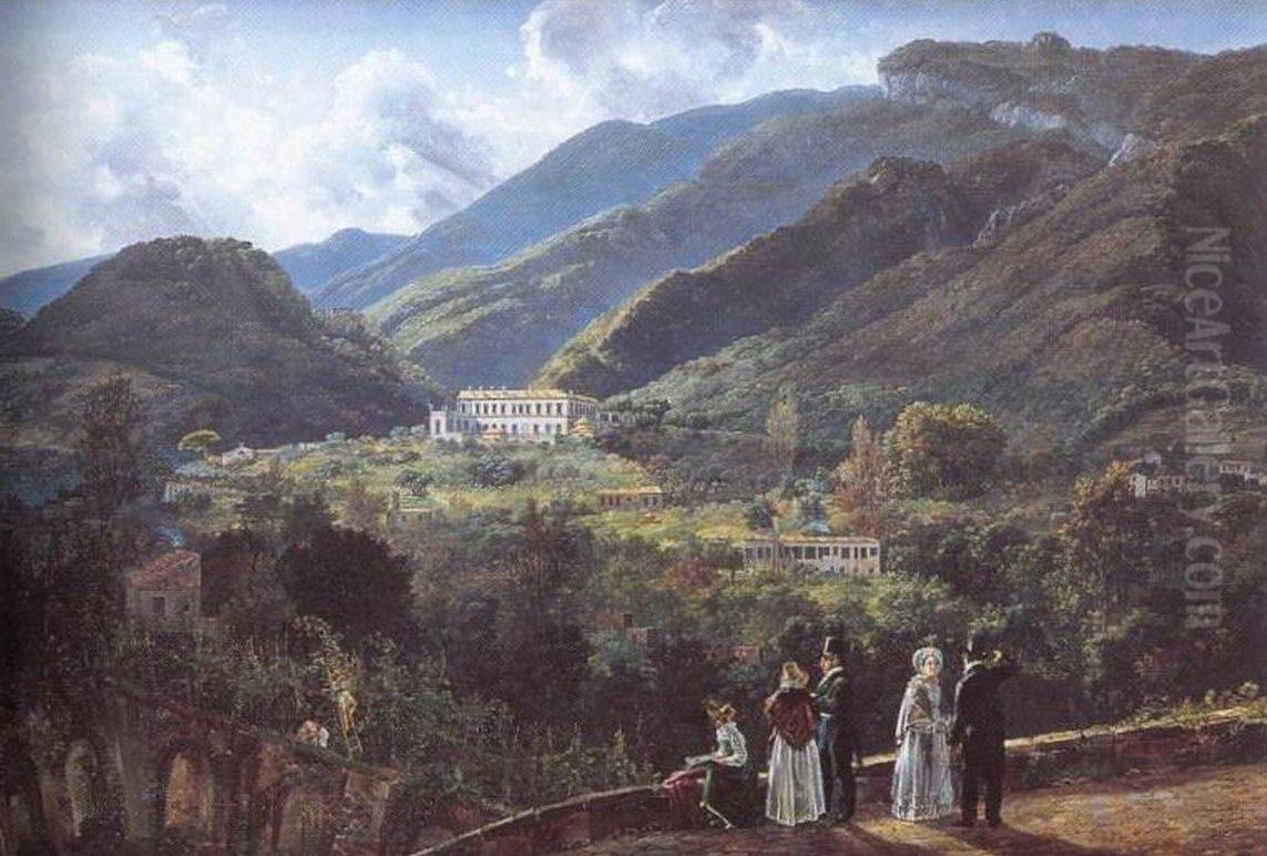 Quisisana seen from a Terrace with the Royal Household Oil Painting by Johan Wilhelm Ludwig Dahl