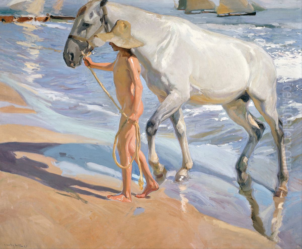 El bano del caballo Oil Painting by Joaquin Sorolla