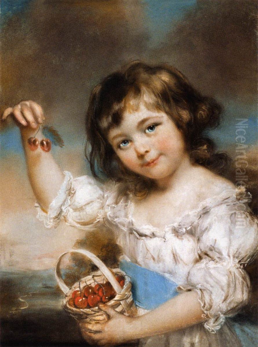 Small Girl Presenting Cherries Oil Painting by John Russell