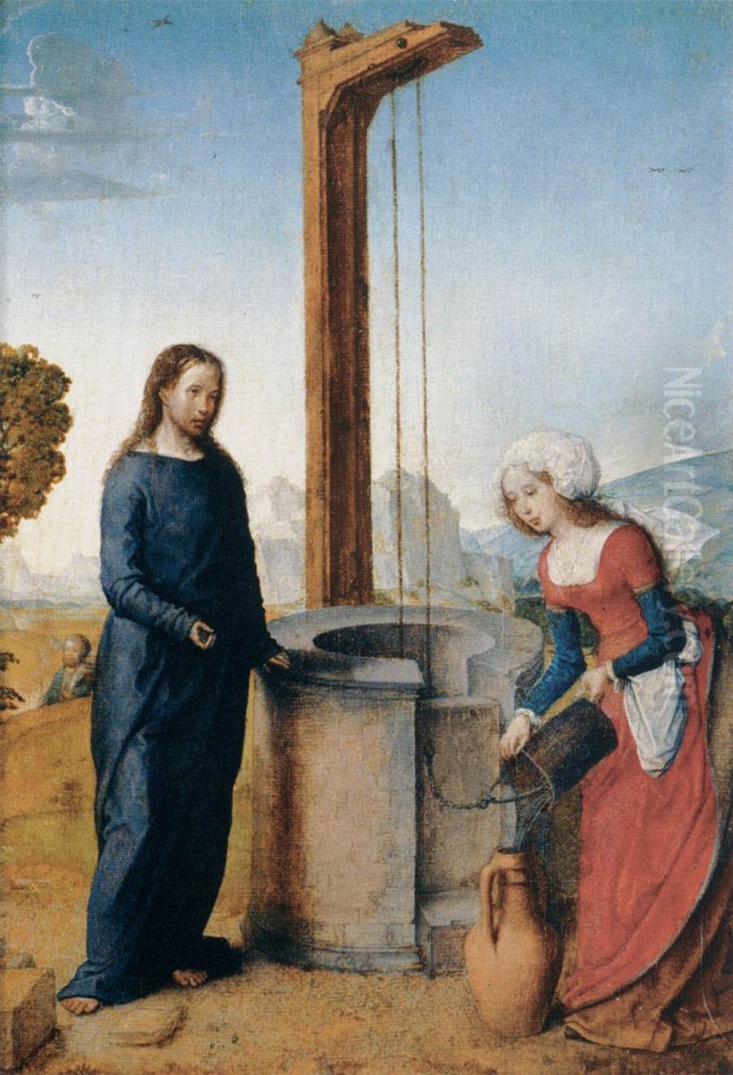 Christus in gesprek met de Samaritaanse vrouw Oil Painting by Juan De Flandes