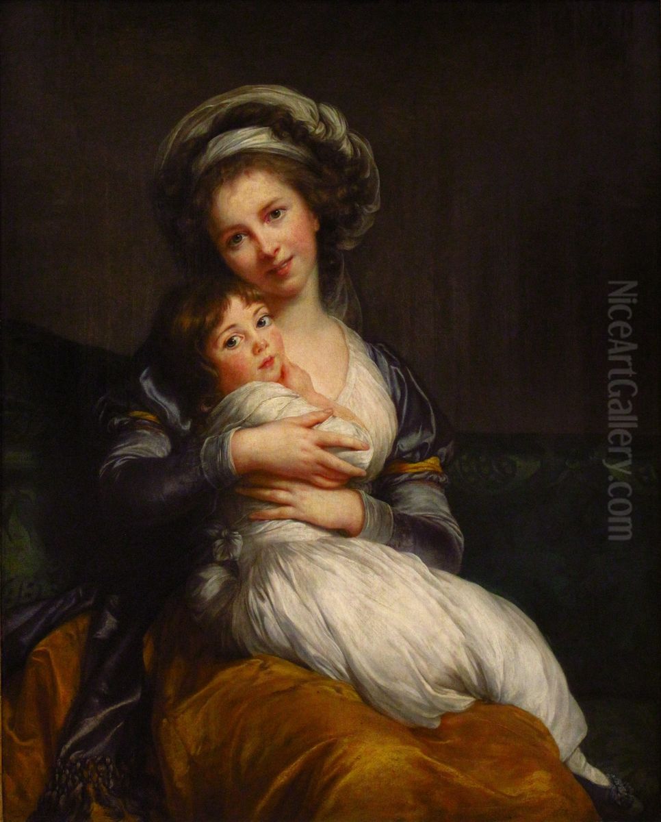 Self-portrait with Her Daughter, Julie Oil Painting by Elisabeth Louise Vigee Le Brun