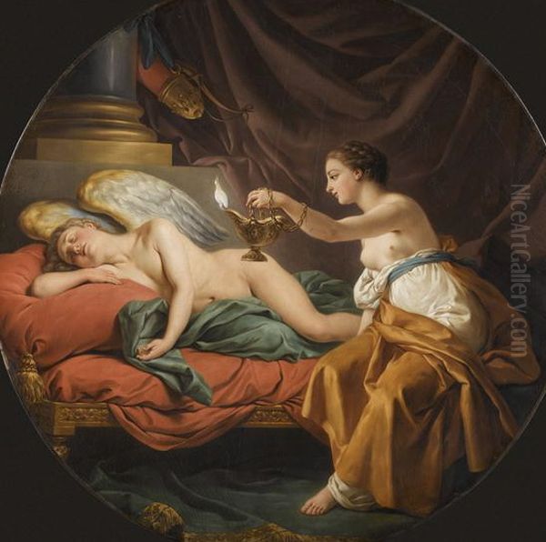 Psyche surprising sleeping Cupid Oil Painting by Louis-Jean-Francois Lagrenee