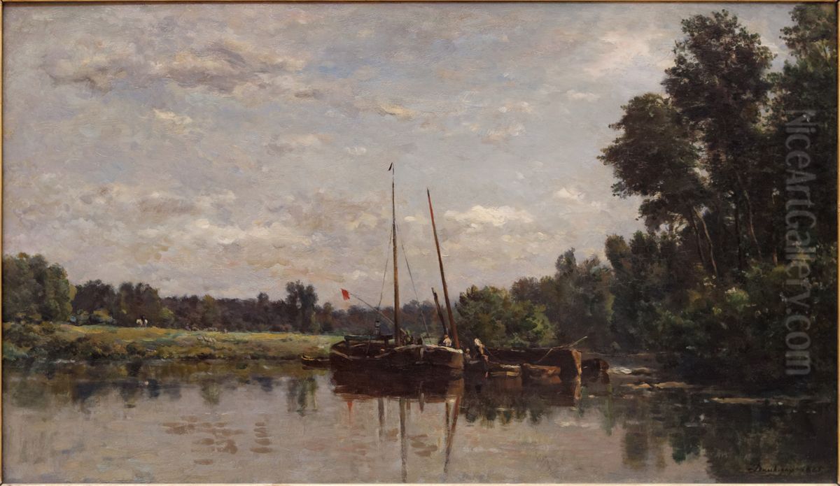 The Barges Oil Painting by Charles-Francois Daubigny