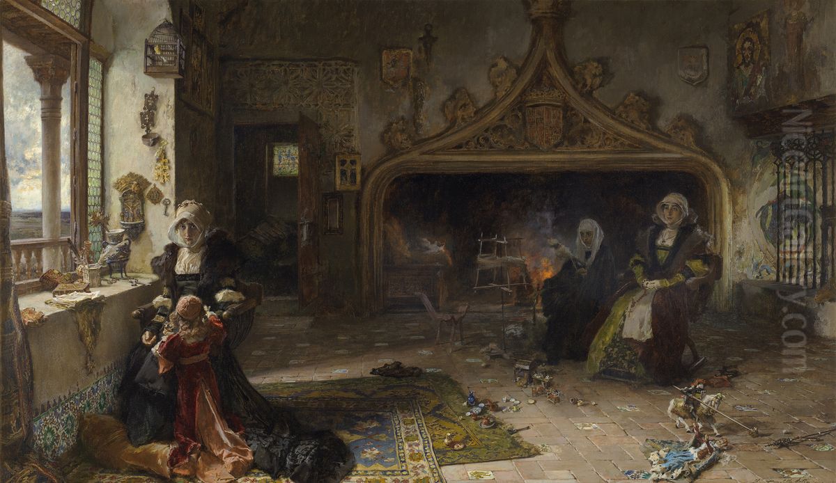 La reina dona Juana la Loca, recluida en Tordesillas con su hija, la infanta dona Catalina Oil Painting by Francisco Pradilla y Ortiz