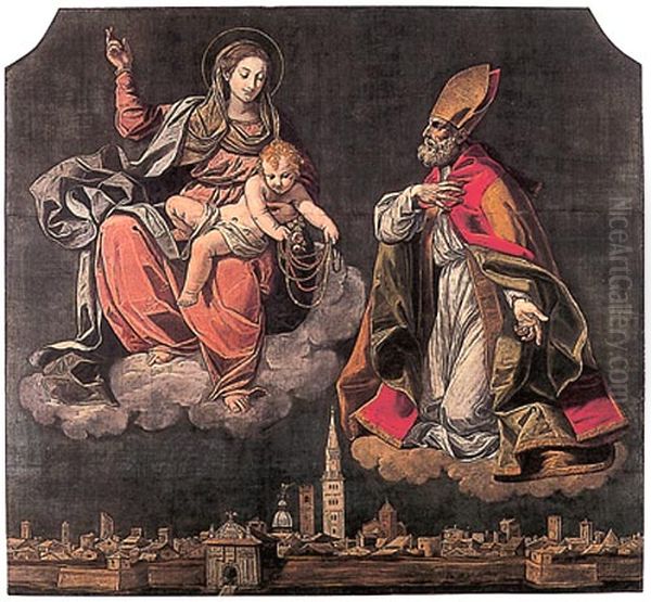 San Geminianoraccomanda alla Vergine la citta diModena Oil Painting by Ludovico Lana