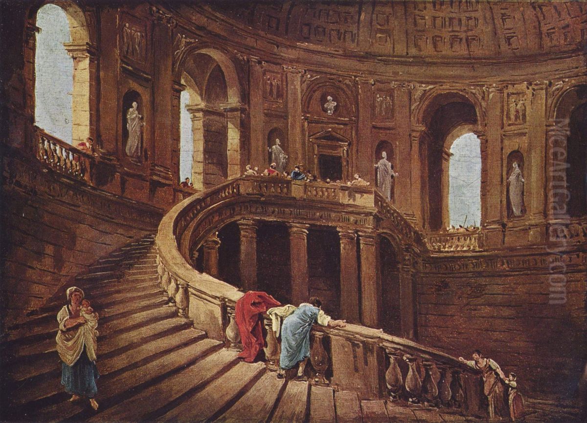 Staircase in the Palace of Caprarola Oil Painting by Hubert Robert