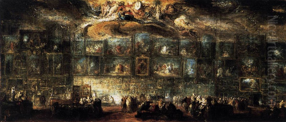 The Salon of 1779 Oil Painting by Gabriel de Saint-Aubin