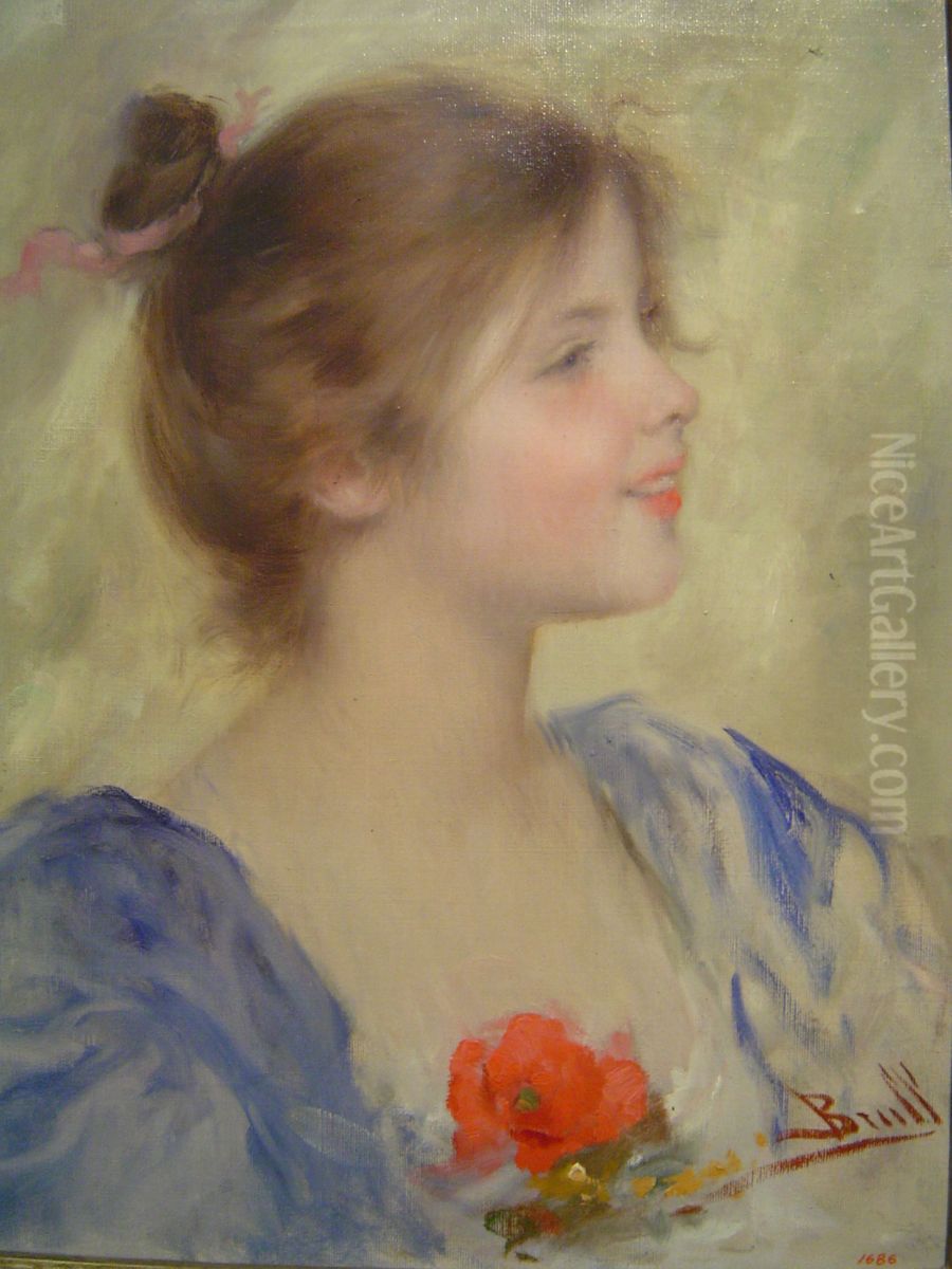 Bust de nena Oil Painting by Joan Brull Vinyoles