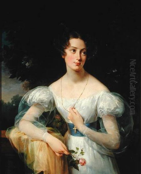 Portrait d'Hortense Baller, future Mme Jacob-Desmalter Oil Painting by Hortense Haudebourt-Lescot