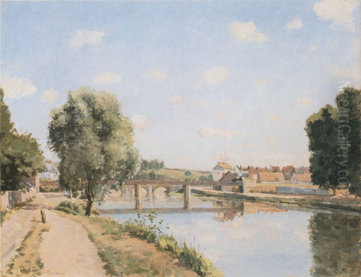 The Railway Bridge, Pontoise Oil Painting by Camille Pissarro