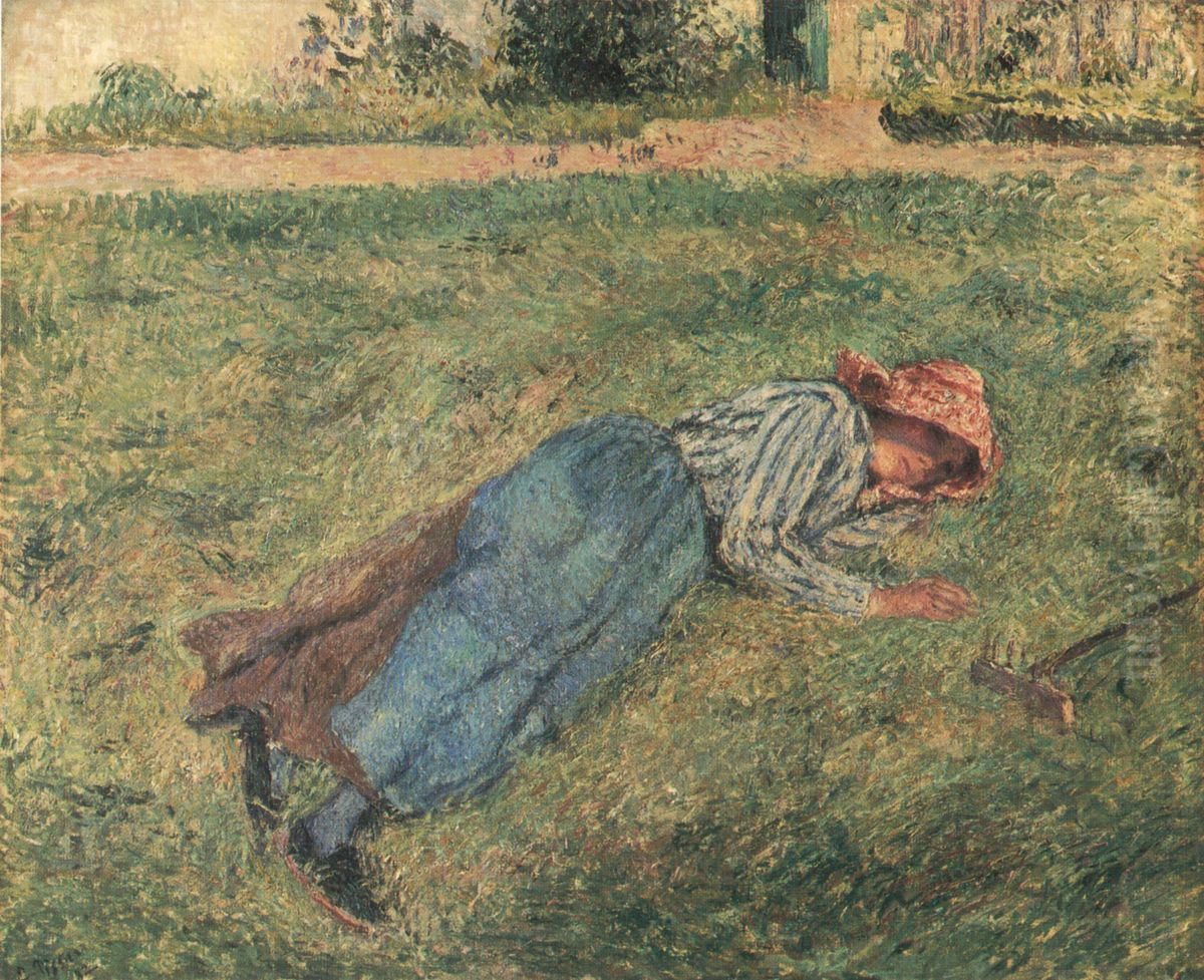 The Nap, Peasant Woman Lying in the Grass, Pontoise Oil Painting by Camille Pissarro