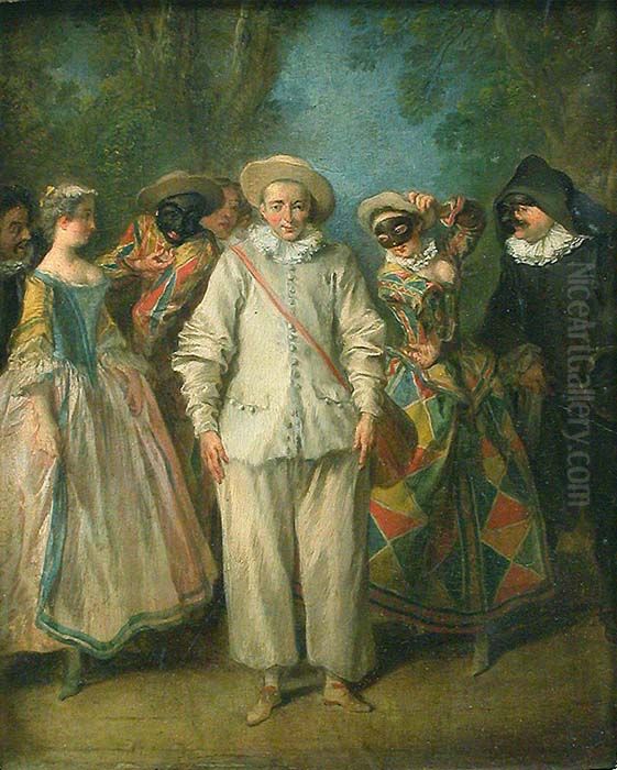Les acteurs de la Comedie italienne Oil Painting by Nicolas Lancret