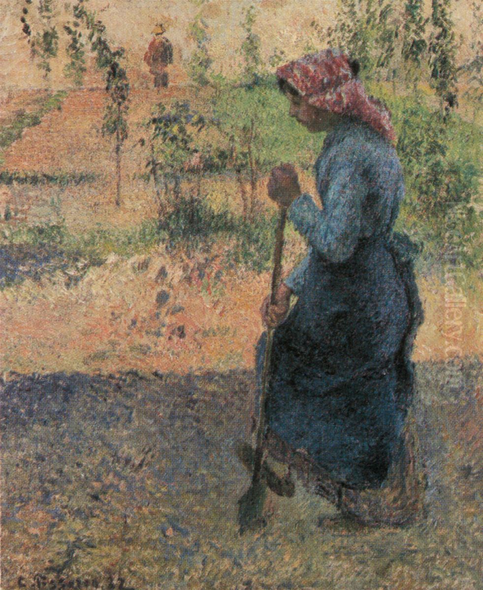 Peasant Woman Digging Oil Painting by Camille Pissarro
