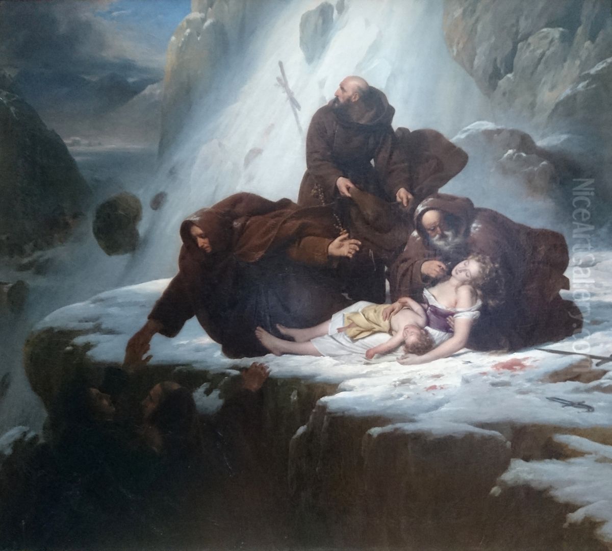 Religieux de l'hospice du mont Saint Gothard Oil Painting by Louis Hersent