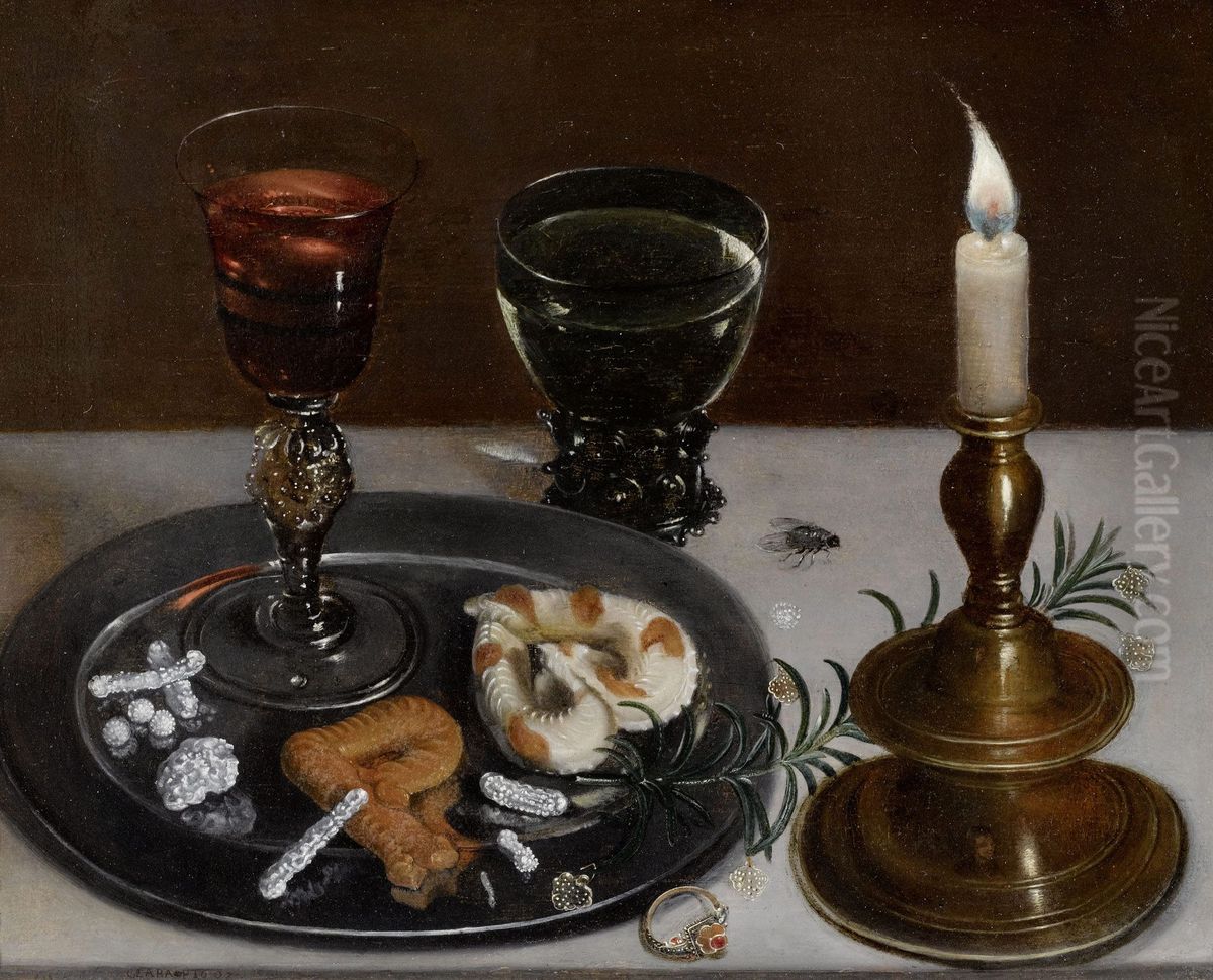 Stilleben mit Facon-de-Venise-Glas, Romer und einer Kerze Oil Painting by Clara Peeters