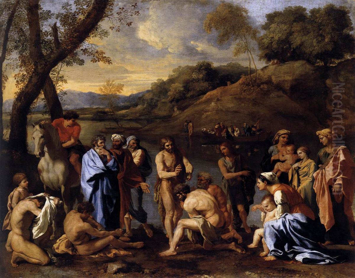 St John the Baptist Baptizes the People Oil Painting by Nicolas Poussin