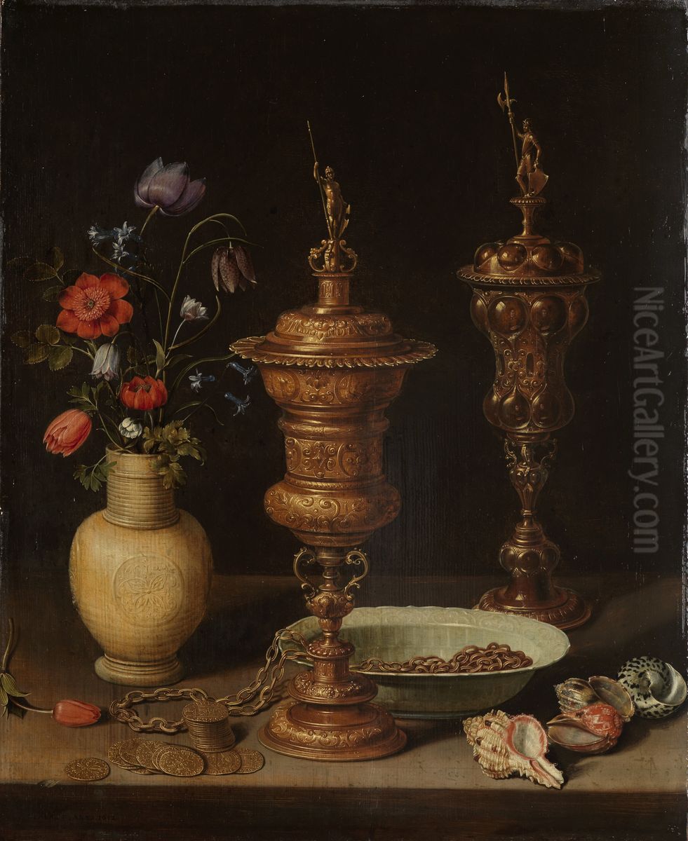 Still life with flowers and gilt goblets Oil Painting by Clara Peeters