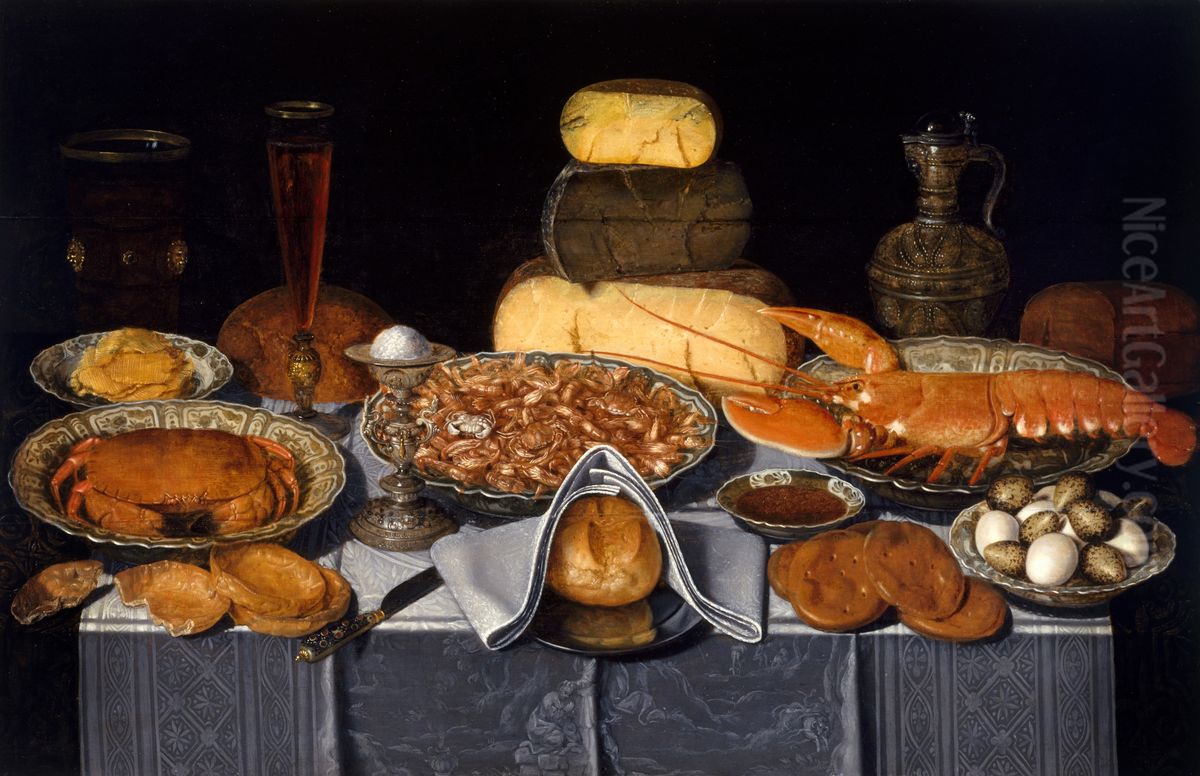 Still Life with Crab, Shrimps and Lobster Oil Painting by Clara Peeters