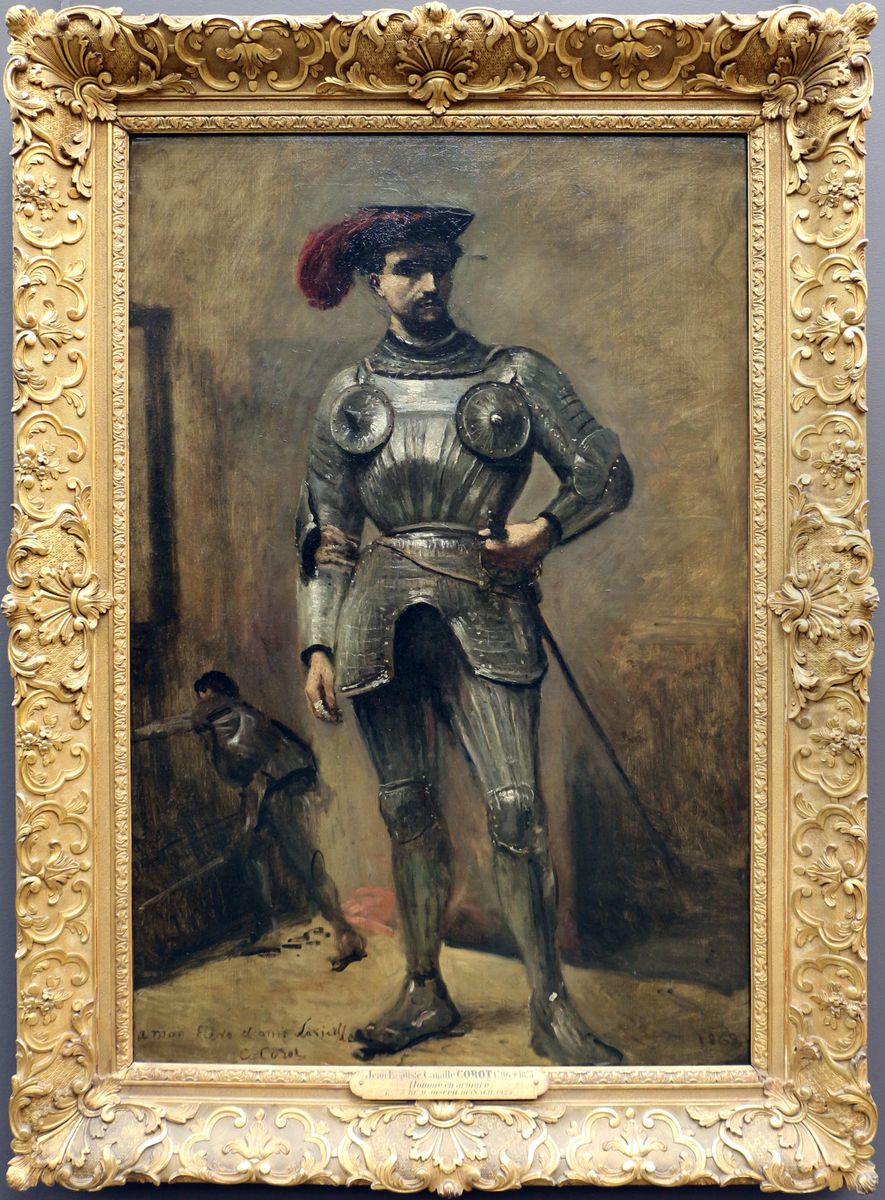 the man in armor Oil Painting by Jean-Baptiste Camille Corot