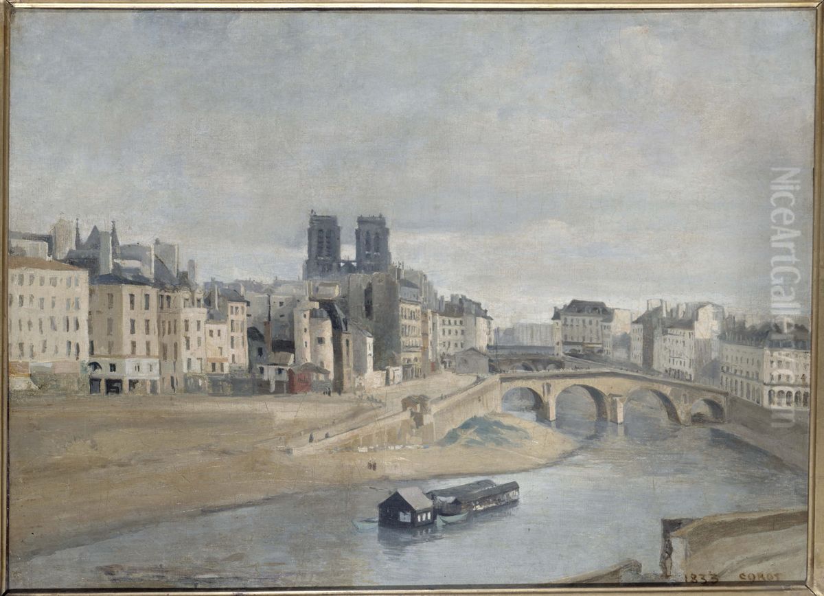 Quai des Orfevres et pont Saint-Michel by Jean-Baptiste Corot Oil Painting by Jean-Baptiste Camille Corot