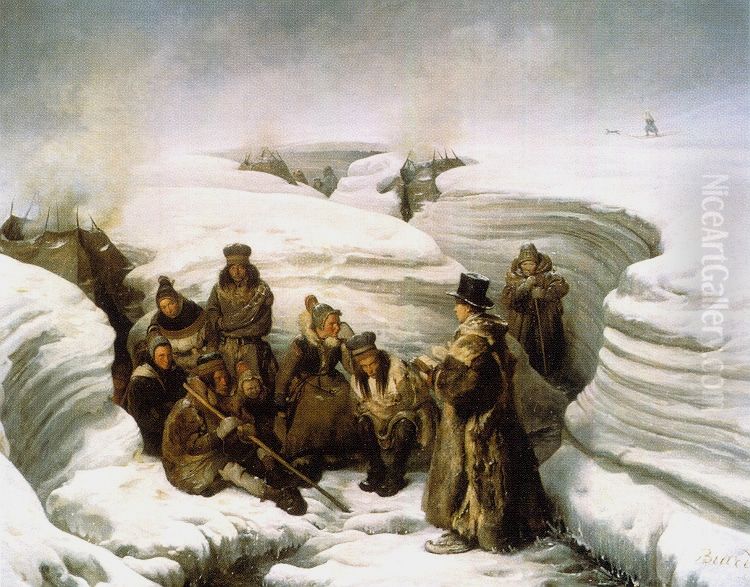 Le Pasteur Laestadius instruisant les Lapons Oil Painting by Francois-Auguste Biard