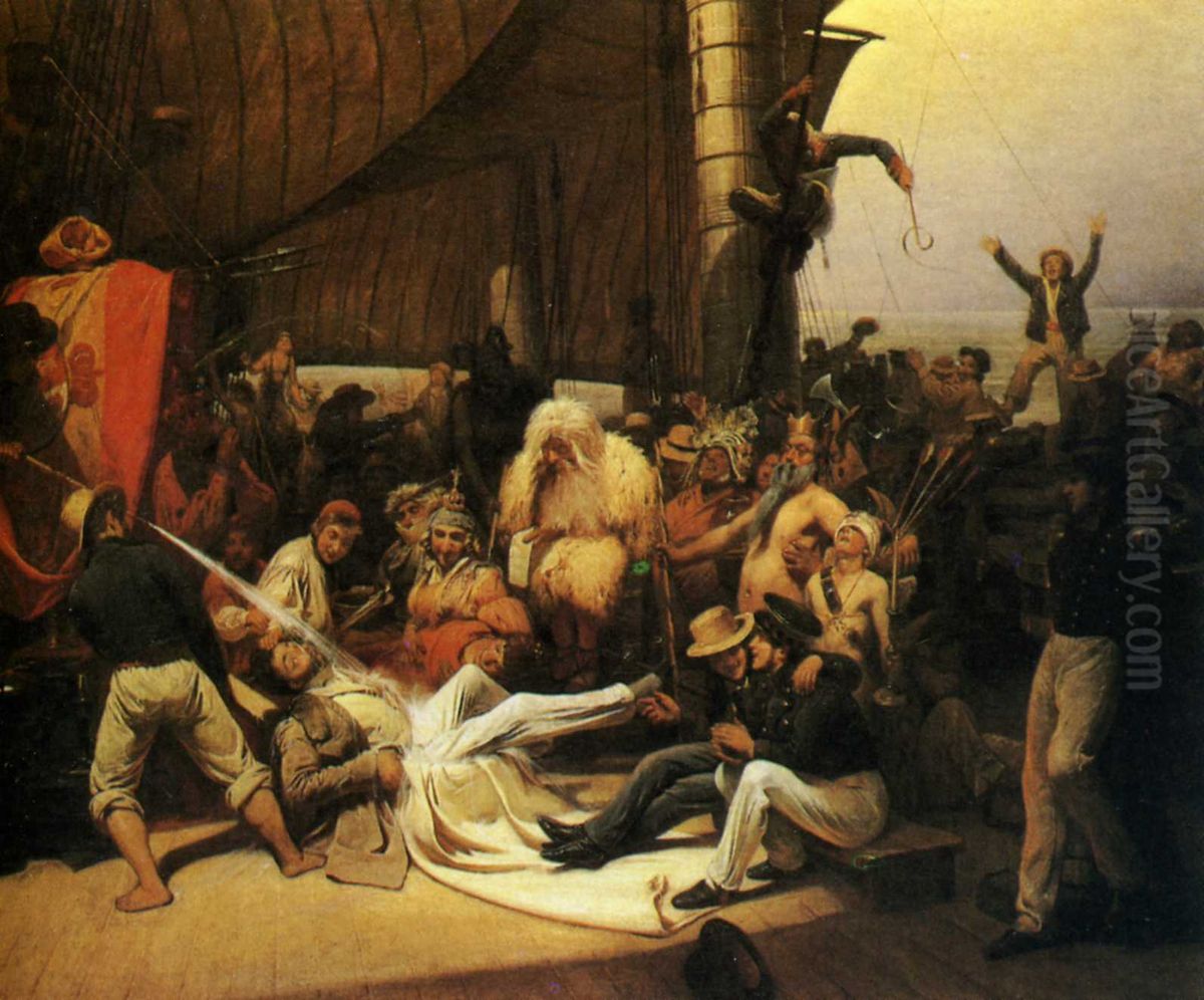 The passage of the line Oil Painting by Francois-Auguste Biard