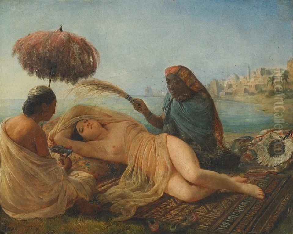 Odalisque eventees par ses esclaves Oil Painting by Francois-Auguste Biard