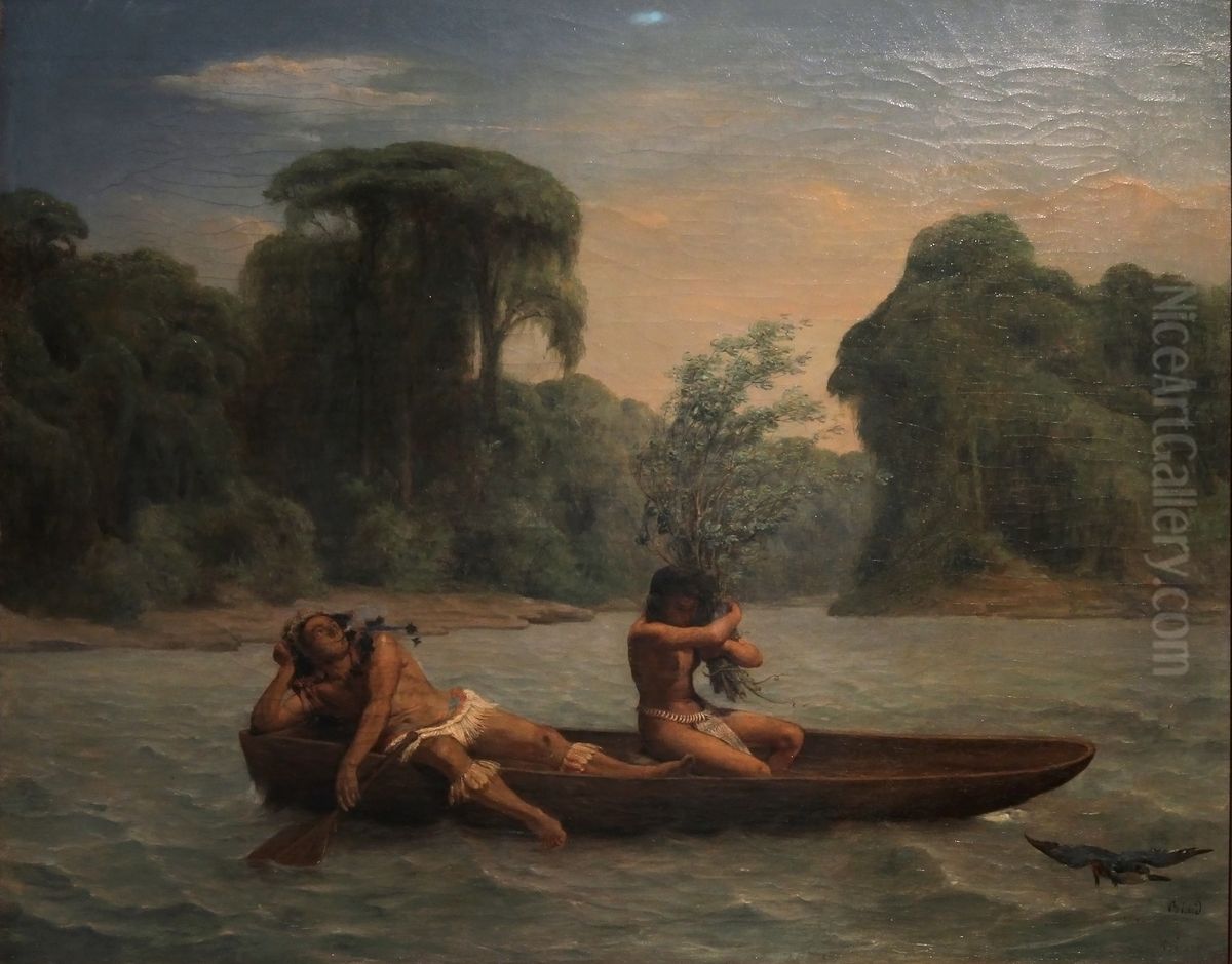 Two Indians in a Canoe Oil Painting by Francois-Auguste Biard