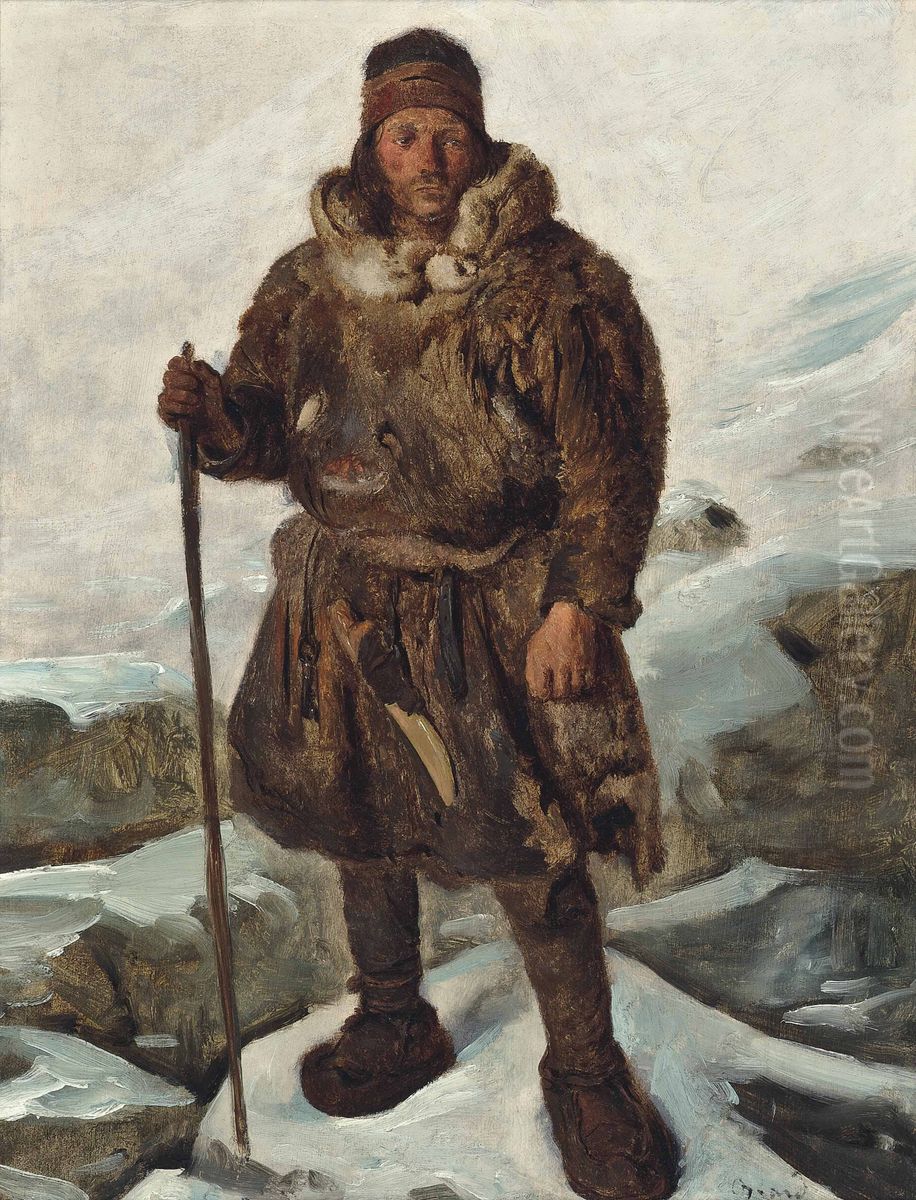 A Laplander Oil Painting by Francois-Auguste Biard