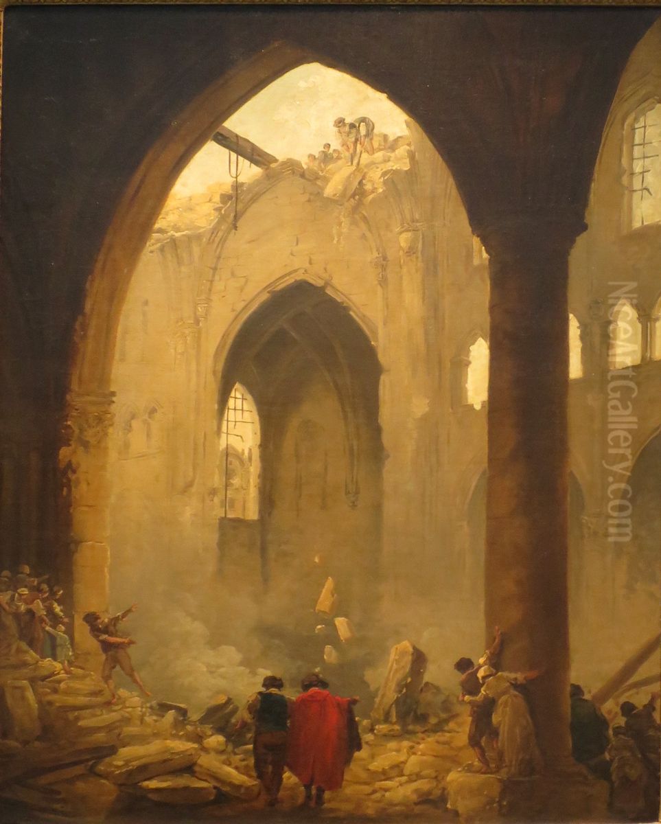 The Destruction of a Church Oil Painting by Hubert Robert