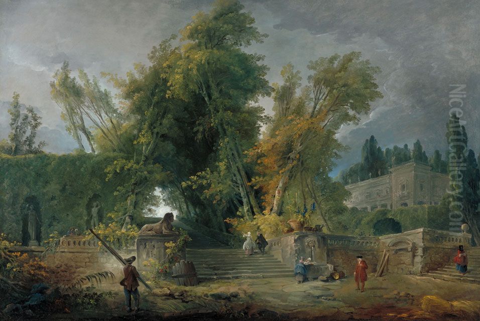 Garden of an Italian Villa Oil Painting by Hubert Robert