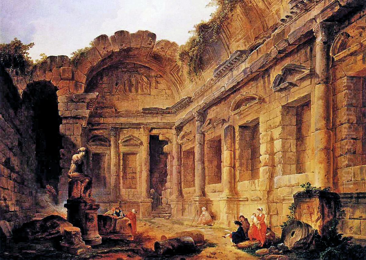 Interior of the Temple of Diana at Nimes Oil Painting by Hubert Robert
