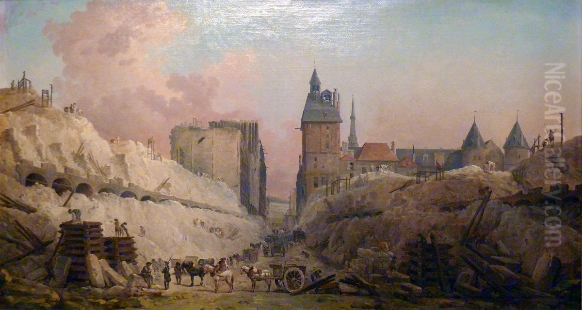 La demolition des maisons du Pont-au-Change, en 1788 Oil Painting by Hubert Robert