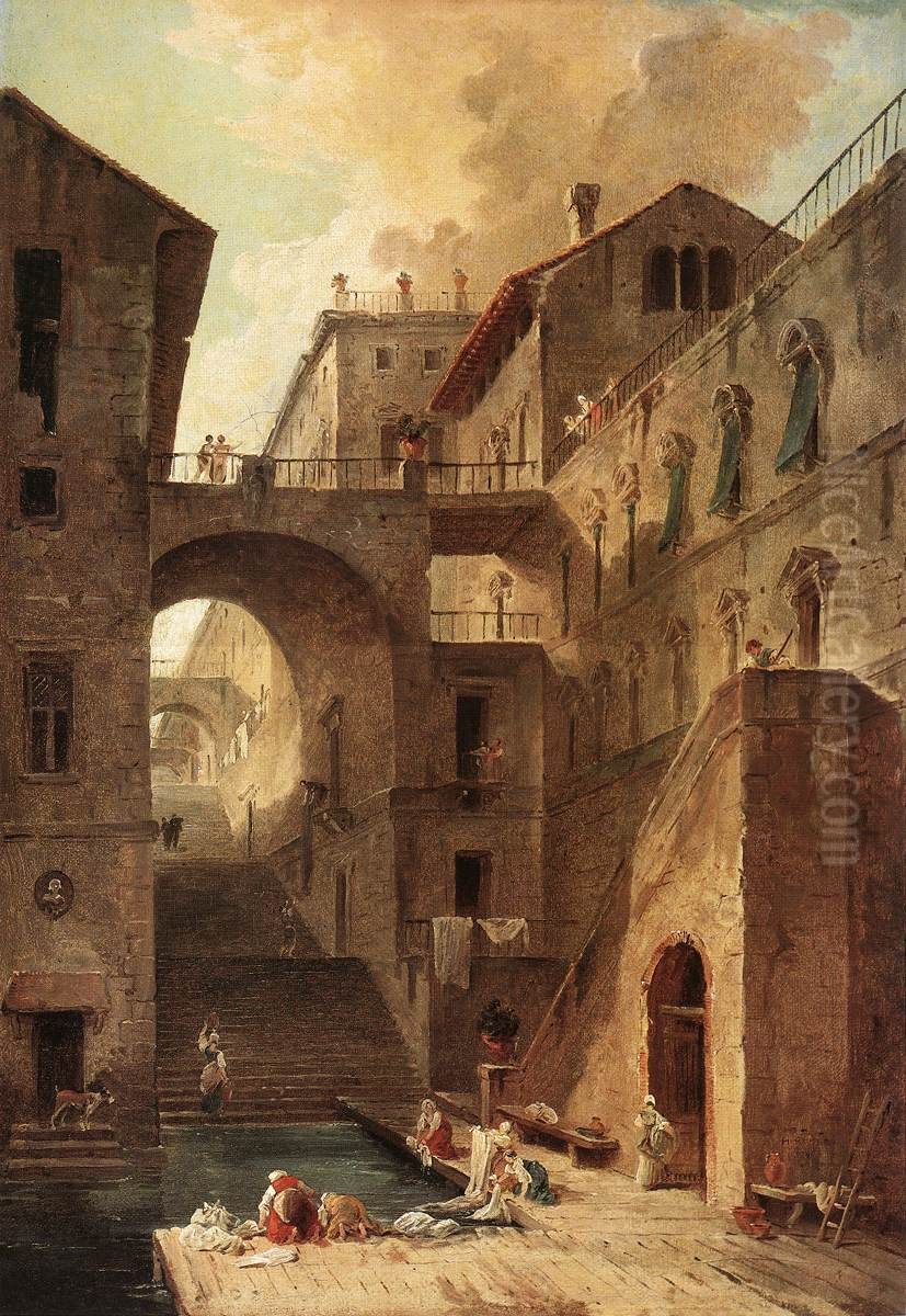 Washerwomen Oil Painting by Hubert Robert