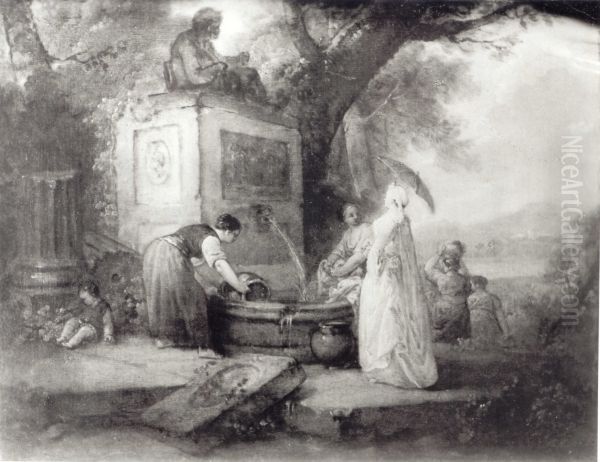Scene at a Well. Oil Painting by Hubert Robert