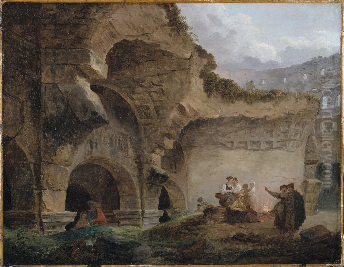 Washerwomen in the Ruins of the Colosseum Oil Painting by Hubert Robert