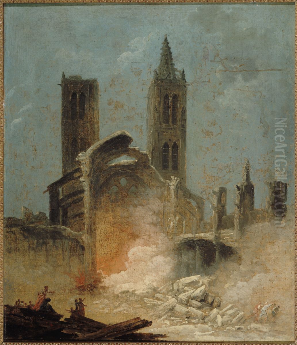 La Demolition de l'eglise Saint-Jean-en-Greve, en 1800 Oil Painting by Hubert Robert