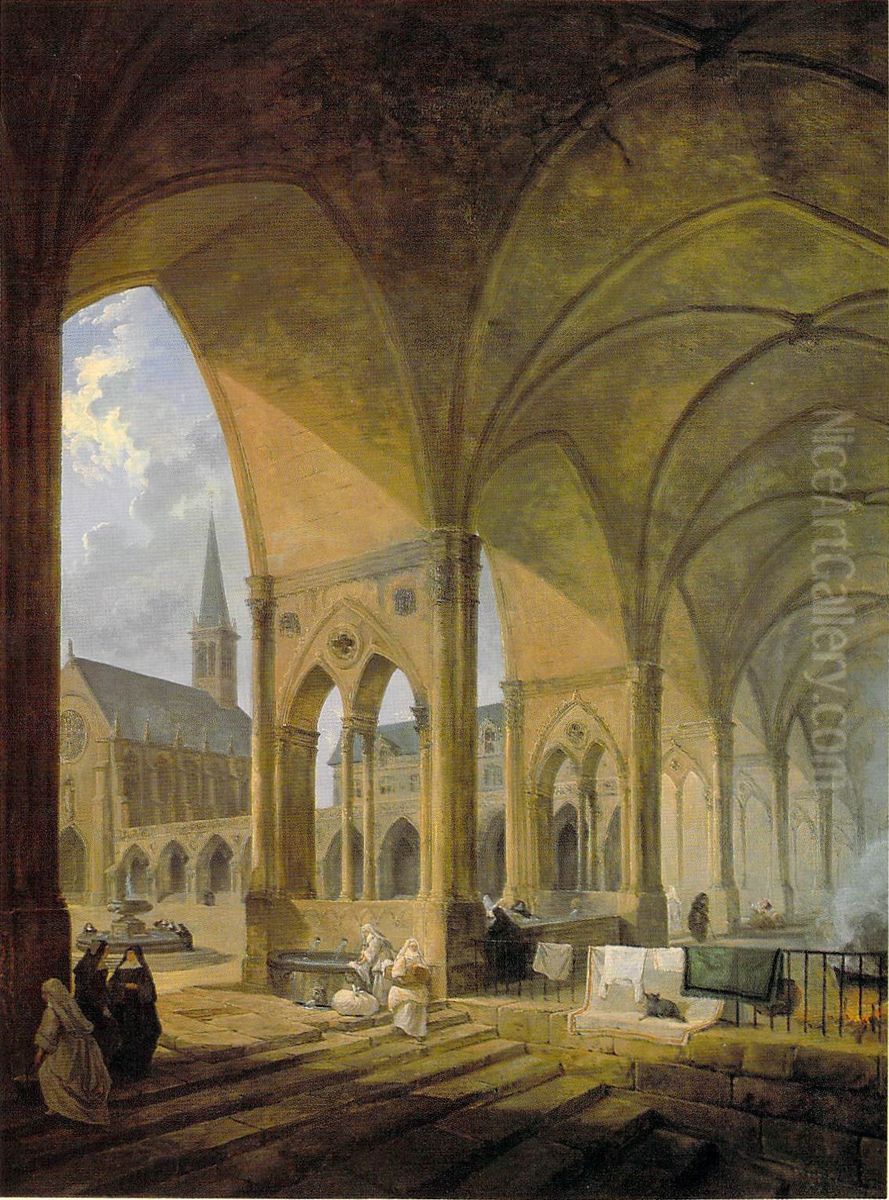 The cloister of the English Augustinian Convent of Notre-Dame-de-Sion, Paris. Oil Painting by Hubert Robert