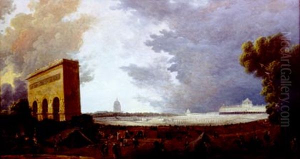 The triumphal arch of theFete de la Federation Oil Painting by Hubert Robert