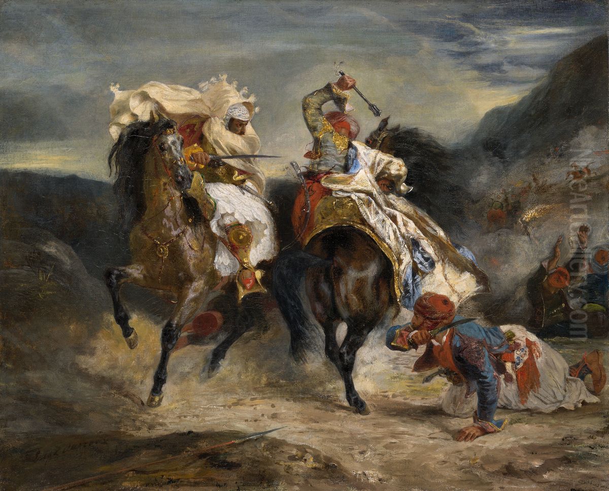 Combat du Giaour et Hassan Oil Painting by Eugene Delacroix