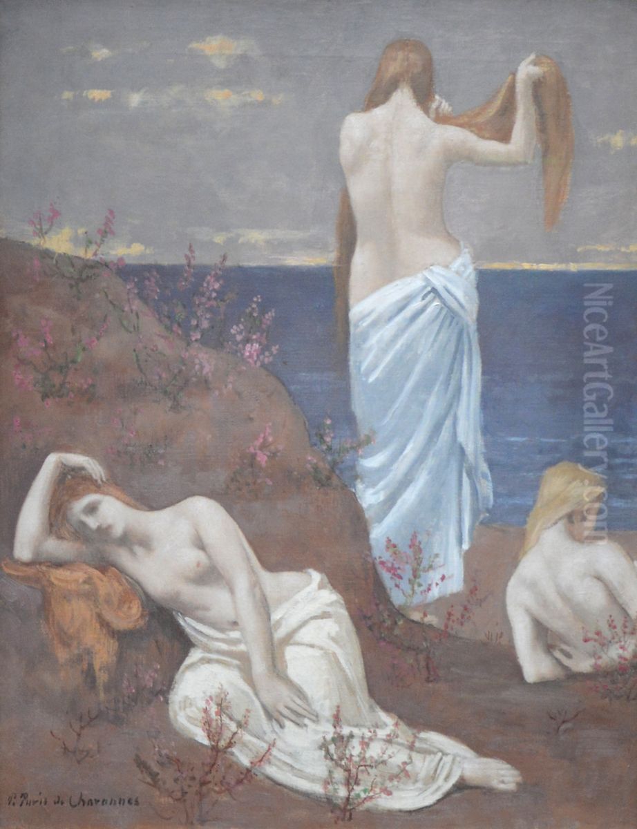 Young Girls on the Edge of the Sea Oil Painting by Pierre Puvis de Chavannes