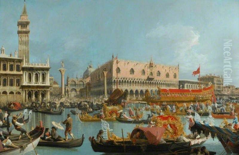 The Bucintoro Returning to the Molo on Ascension Day after the Ceremony of Wedding the Adriatic, Venice, Italy) Oil Painting by Canaletto