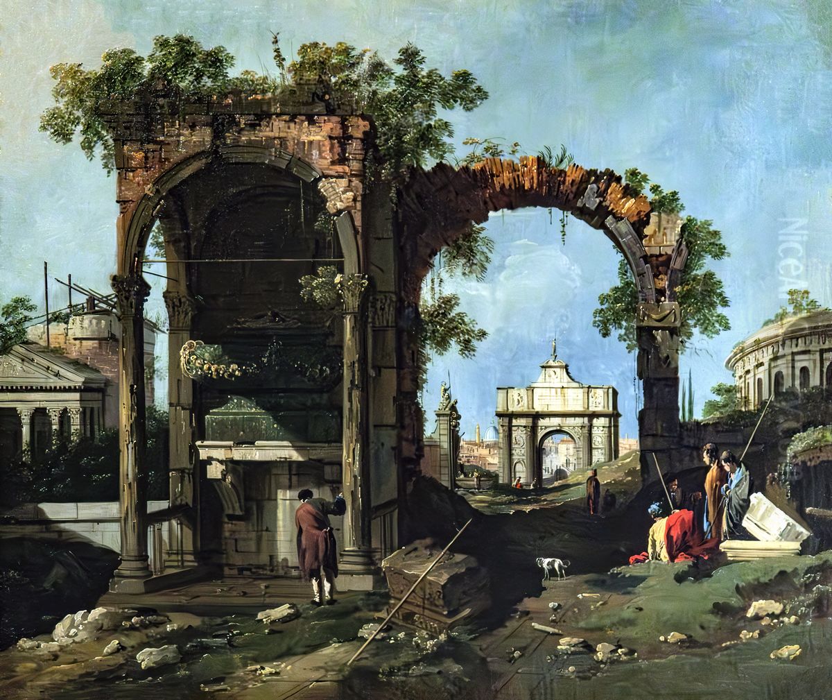 Capriccio con rovine ed edifici classici Oil Painting by Canaletto