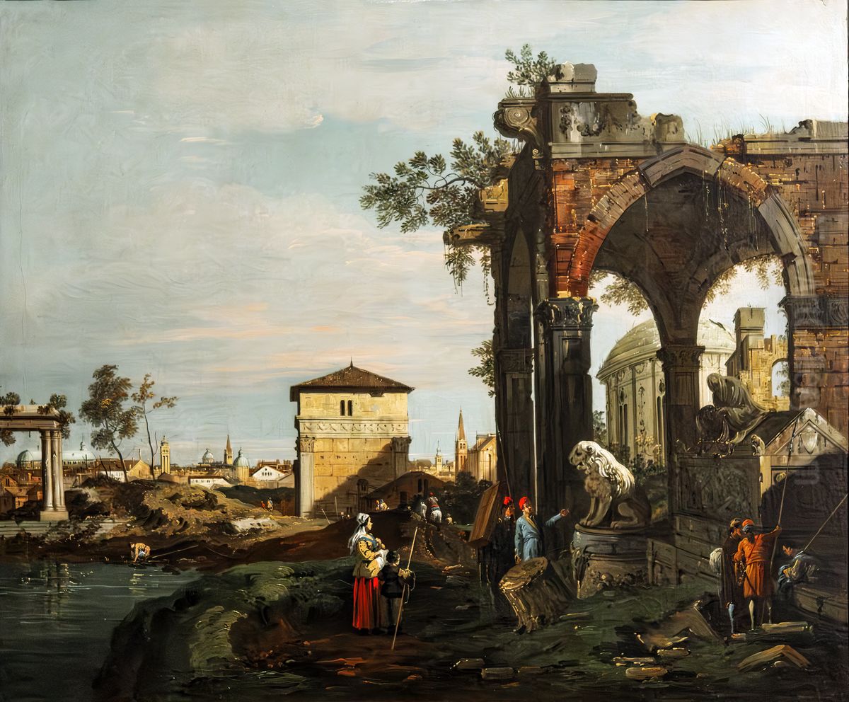 Capriccio with Ruins and Porta Portello, Padua Oil Painting by Canaletto