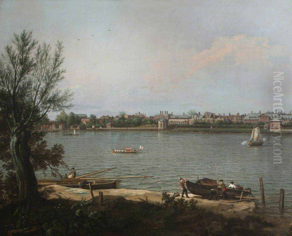 Chelsea from the Thames at Battersea Reach Oil Painting by Canaletto