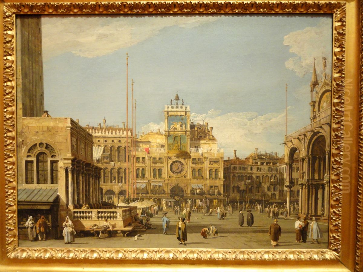 The Clock Tower in the Piazza San Marco Oil Painting by Canaletto