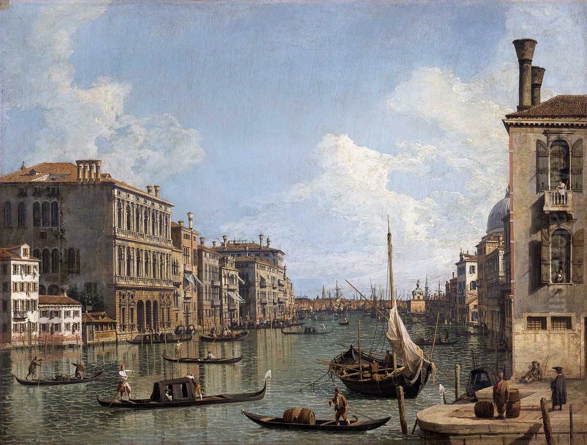 View of the Grand Canal looking toward the Punta della Dogana from Campo Sant'Ivo Oil Painting by Canaletto