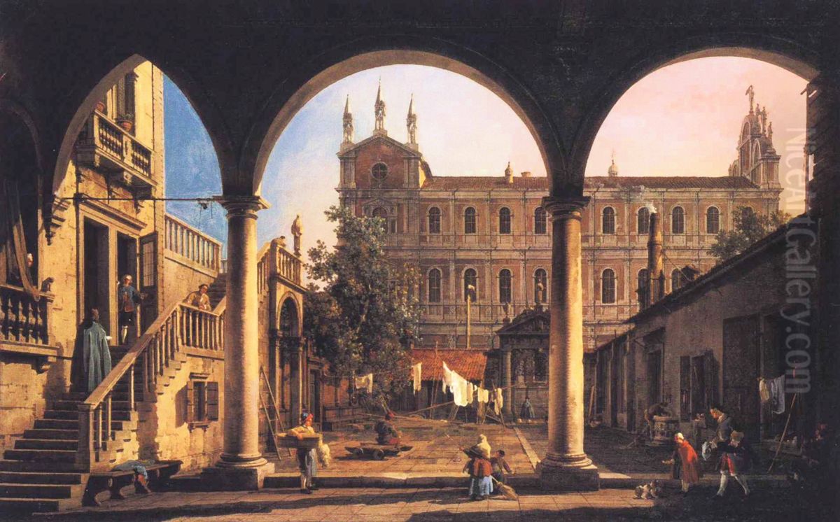Capriccio of the Scuola di San Marco from the Loggia of the Palazzo Grifalconi-Loredan Oil Painting by Canaletto